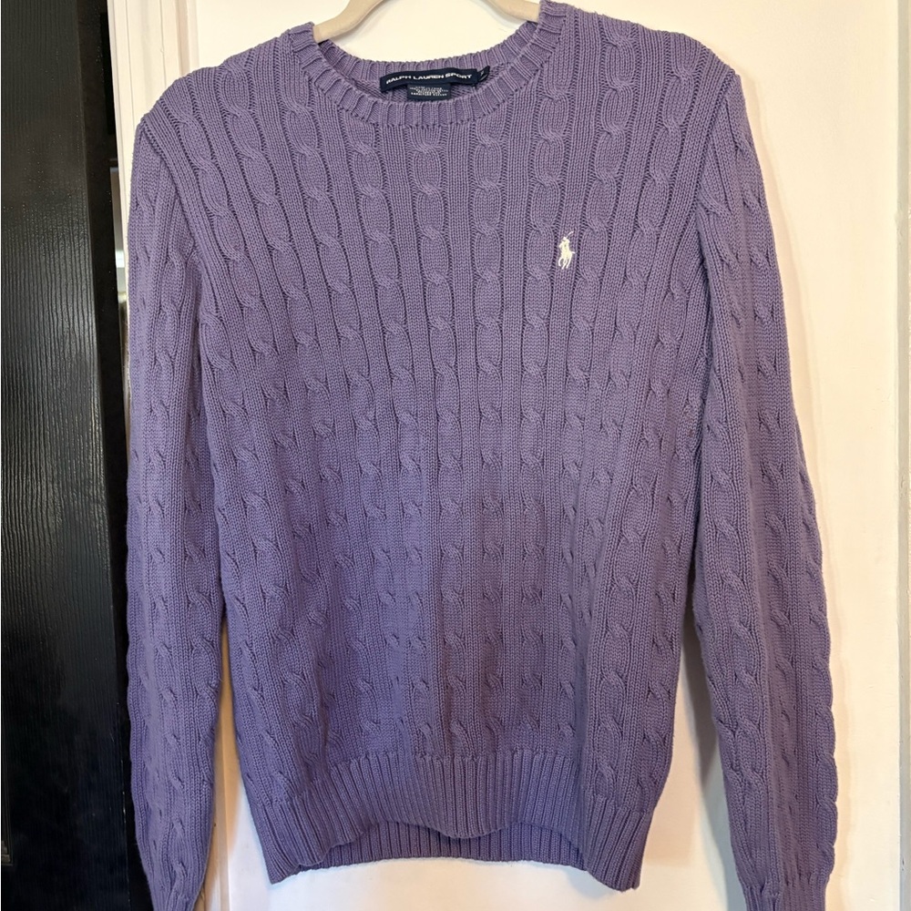 Ralph Lauren Purple Cable Knit Crewneck Sweater